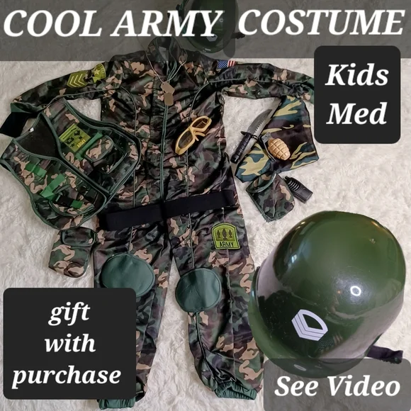 COOL ARMY HALLOWEEN COSTUME KIDS BOYS GIRLS MEDIUM - Picture 1 of 8